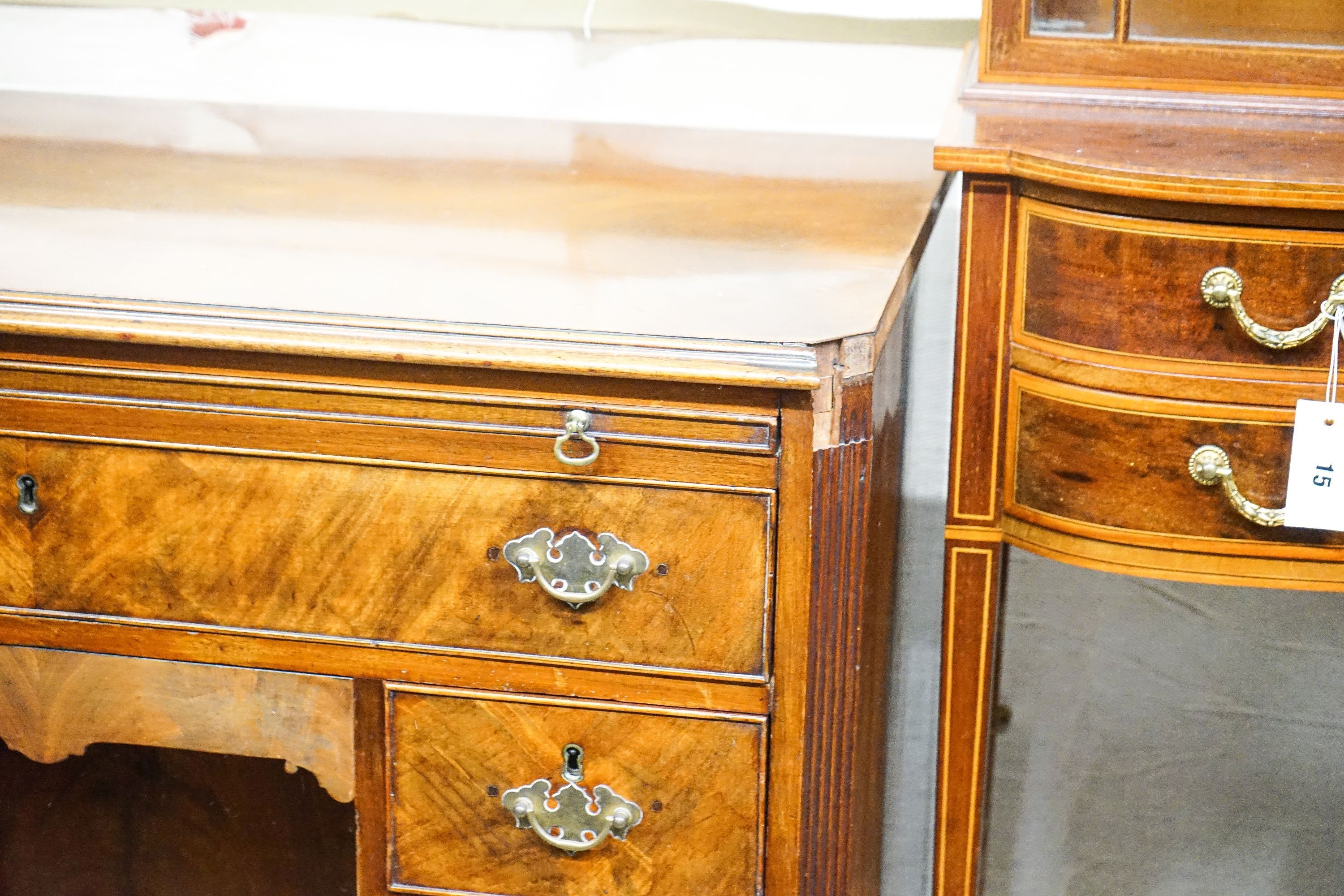 A George II style mahogany kneehole desk, length 92cm, depth 52cm, height 81cm